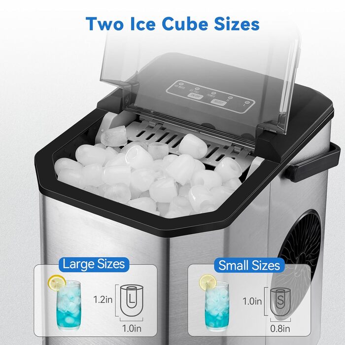 Льодогенератор Eiswürfelmaschine 120W, 9 кубиків за 6 хв, 11.8 кг/24 год, самоочищення, з лопаткою та кошиком для вечірок, офісу, бару, кемпера, 2.3 л