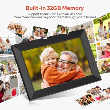 Цифровий фоторамка Frameo 10.1 дюйма WiFi, IPS сенсорний екран, 32GB, автоматичне обертання, для стін, миттєва відправка фотографій