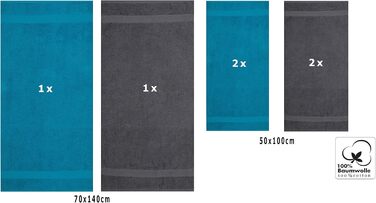 Комплект рушників Betz Palermo 6 шт: 2 банних 70x140 см, 4 для рук 50x100 см, сауна, лежак, бавовна, бірюзовий та антрацитовий