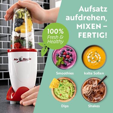 GOURMETmaxx блендер-смузі мейкер 250Вт, 4в1, 500мл, електричний міні міксер з 9 функціями, BPA-free, чашка To-Go, білий-червоний