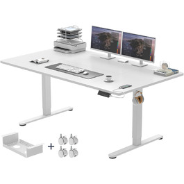 Електричний стіл Devoko 160x80 см з регулюванням висоти, USB-C&A зарядкою, кабель-менеджментом, пам'яттю на 3 позиції, мобільний на колесах, білий