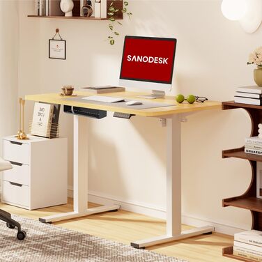 Ергономічний електричний стіл SANODESK з регулюванням висоти, стільницею 100x60 см (Акація), 4 режими пам'яті, смарт-панель, гачок