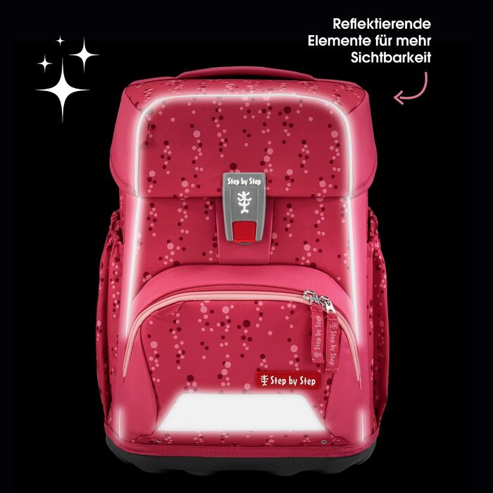 Шкільний рюкзак Step by Step BASIS 'Pink Bubbles' рожевий, ергономічний набір з 4 предметів для дітей 1 класу, 20 л, з рефлекторами та ременями
