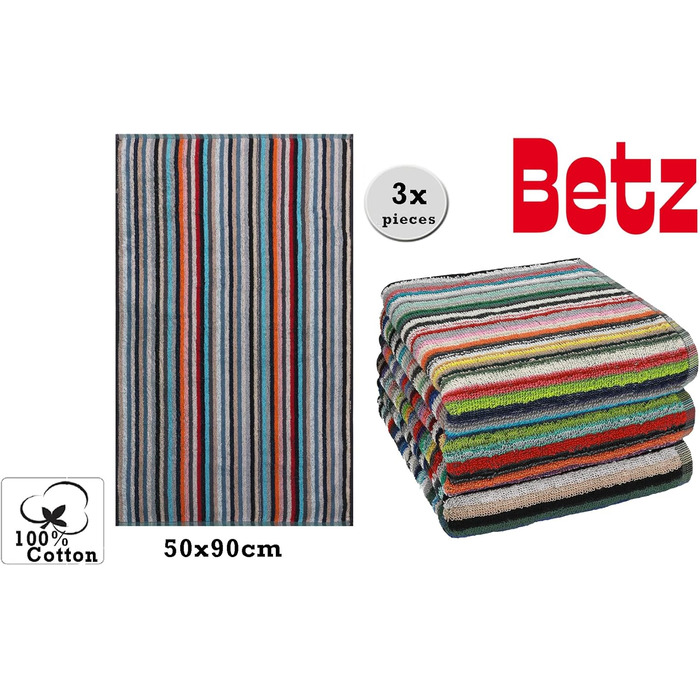 Набір кухонних рушників Betz HELGOLAND 3 шт, 100% бавовна, 50x90 см, різнокольорові смуги, універсальні