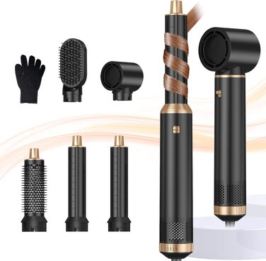 UKLISS Hairstyler 6 в 1: Професійний набір для укладки волосся (фен-щітка, плойка, випрямляч) 1000W, срібно-золотий