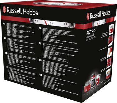 Тостер Russell Hobbs Retro 21680-56, нержавіюча сталь, червоний, 2 тости, 6 режимів, розморожування, підігрів