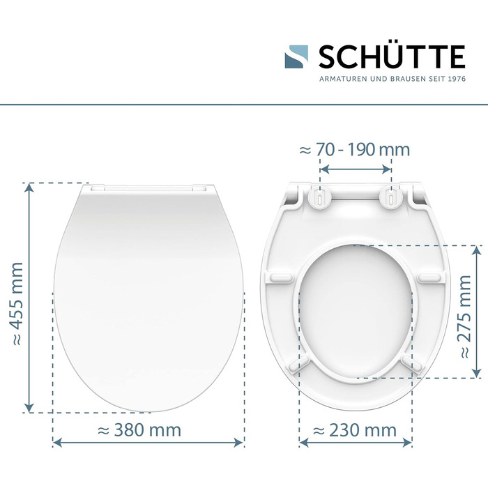 Сидіння для унітаза SCHÜTTE SLIM з мікроліфтом (м'яке закриття) та швидким монтажем, матеріал дуропласт, біле, витримує до 175 кг