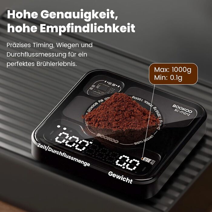 Ваги для кави BOOKOO з таймером, 0.1г, Bluetooth, USB - Еспресо та Pour-Over