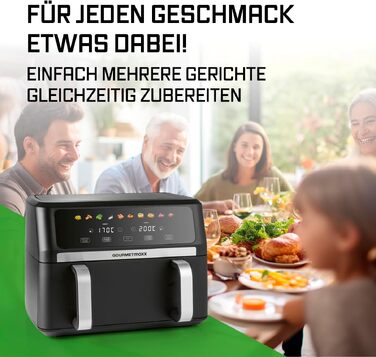 Аерофритюрниця GOURMETmaxx AirGenius 10Л з двома камерами (2x5Л), сенсорним керуванням та 10 програмами приготування, для 8 осіб