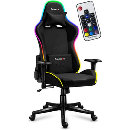Ігрове крісло Huzaro Force 6.2 RGB Mesh з LED-підсвіткою, ергономічне, чорне, до 130 кг, регульована висота, підголівник і поперекова підтримка, тканина карбон