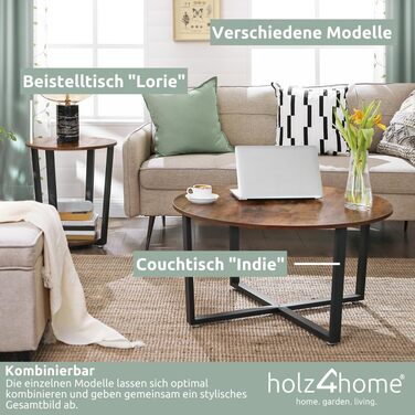 Журнальний стіл holz4home Lorie, круглий, з полицею, 50x57 см, індастріал, коричневий, легка збірка