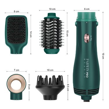 4-в-1 набір гарячих щіток PARWIN PRO BEAUTY, стайлер: фен-щітка, щітка для завивки, 4 насадки для сушіння, випрямлення, об'єму та укладання, іонна технологія, професійний, зелений
