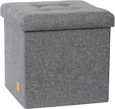 Преміум пуф зі сховищем LOVE IT STORE IT, лляний, укріплений деревом, сірий 38x38x38 см
