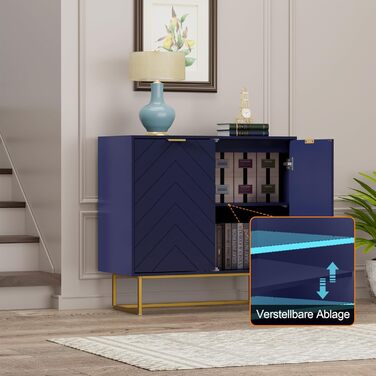Комплект з двох комодів UEV 160x40x77,5 см, темно-синій – багатофункціональна шафа з 4 дверцятами та регульованими полицями для вітальні, спальні, кухні, буфет, ТВ-тумба, шафа для зберігання