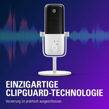 Elgato Wave:3 Білий – професійний USB конденсаторний мікрофон для стрімінгу, подкастів, геймінгу та домашнього офісу, з безкоштовним мікшуванням, ефектами, захистом від спотворень, Plug & Play, для Mac/PC
