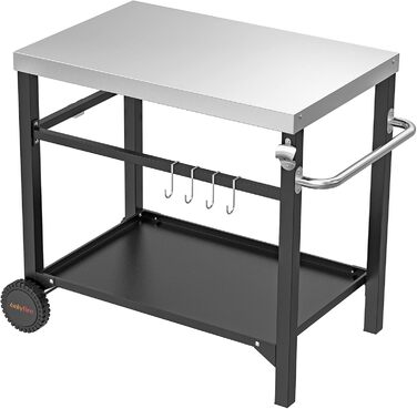 Onlyfire Grillwagen: Сталевий гриль-вузький столик з великою робочою поверхнею, Outdoor гриль-тролей, сервісний столик для саду та вулиці, 85,3×61×81см
