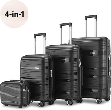 Набір валіз Travel One 4 шт. чорного кольору - полікарбонатний валізу-кейc 32/60/98л, кодовий замок, колеса 360°