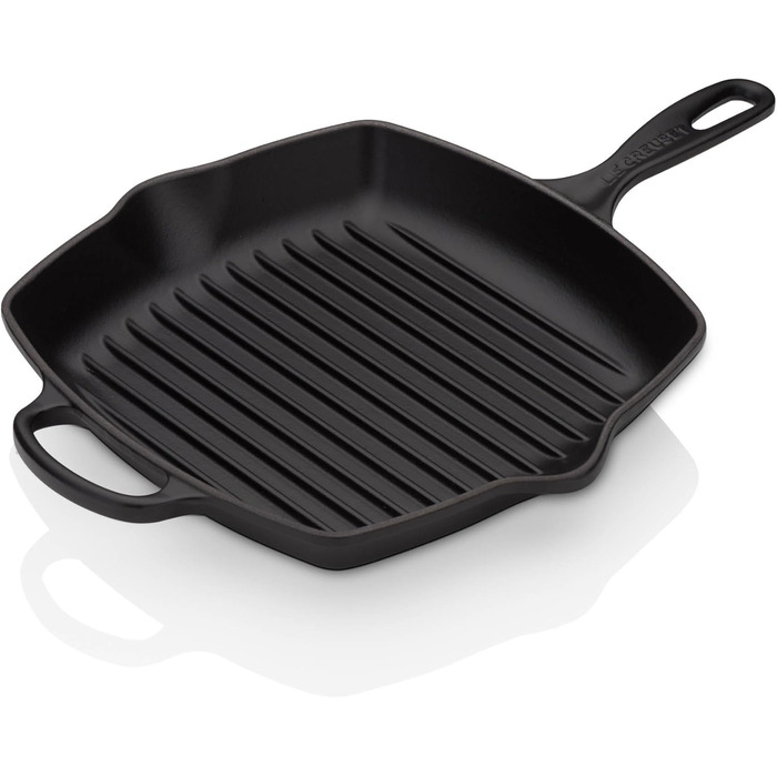 LE CREUSET Сковорода-гриль з чавуну, квадратна, 26 см, для всіх типів плит (включно з індукційними), 2,86 кг, чорна матова, 20183260000422 Meringue