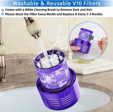 Фільтр для пилососа Dyson V10 (3 шт) Rebirthcare, змінний HEPA-фільтр для Cyclone V10 Animal/Absolute/Motorhead/Total Clean, бездротовий, заміна DY-969082-01