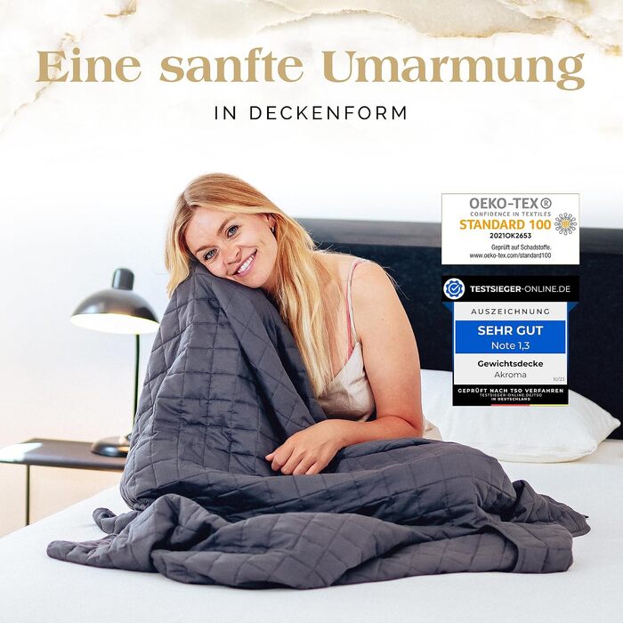 Важка ковдра Akroma Premium для сну та релаксації, 155x220 см, 12 кг, 100% бавовна (Oeko-Tex), антистрес терапевтична ковдра для дорослих, біла