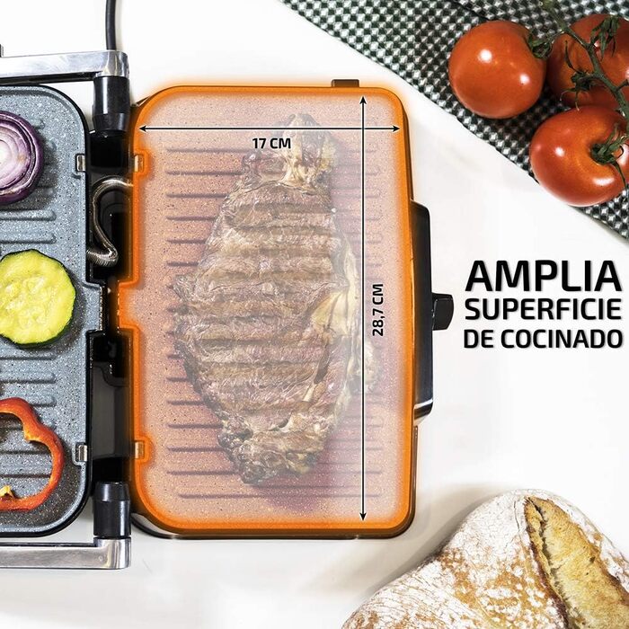 Електрогриль Cecotec Rock'n Grill 2000 з антипригарним покриттям RockStone, нержавіюча сталь, 2000 Вт