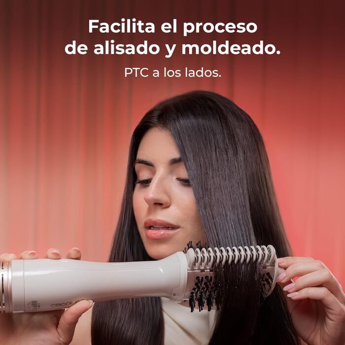 Фен-щітка Cecotec Air DryBold Essential з іонізацією, 1200 Вт, для сушіння, випрямлення та надання об'єму, 3 режими, бежево-рожевий