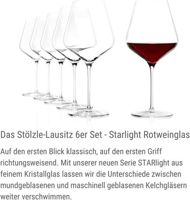 Набір келихів для червоного вина Stölzle Lausitz Starlight 820 мл, 6 шт, тонкостінні, для бургундського, підходять для посудомийної машини, келихи для вина з максимальним розкриттям смаку