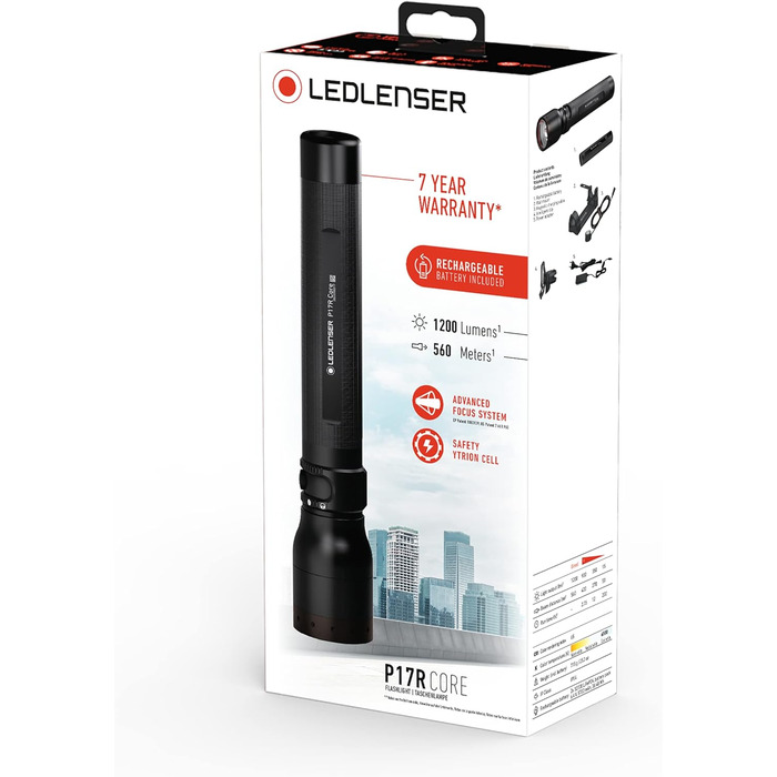 Ліхтарик Ledlenser P17R Core, 1200 лм, акумуляторний, LED, фокусування, 560 м, до 200 годин, магнітна зарядка, станція