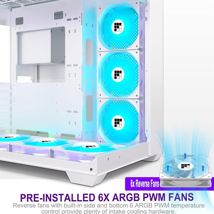 Ігровий корпус FOIFKIN F600 ATX Mid-Tower, 6 ARGB PWM вентиляторів, панорамне скло 270°, Type-C, білий