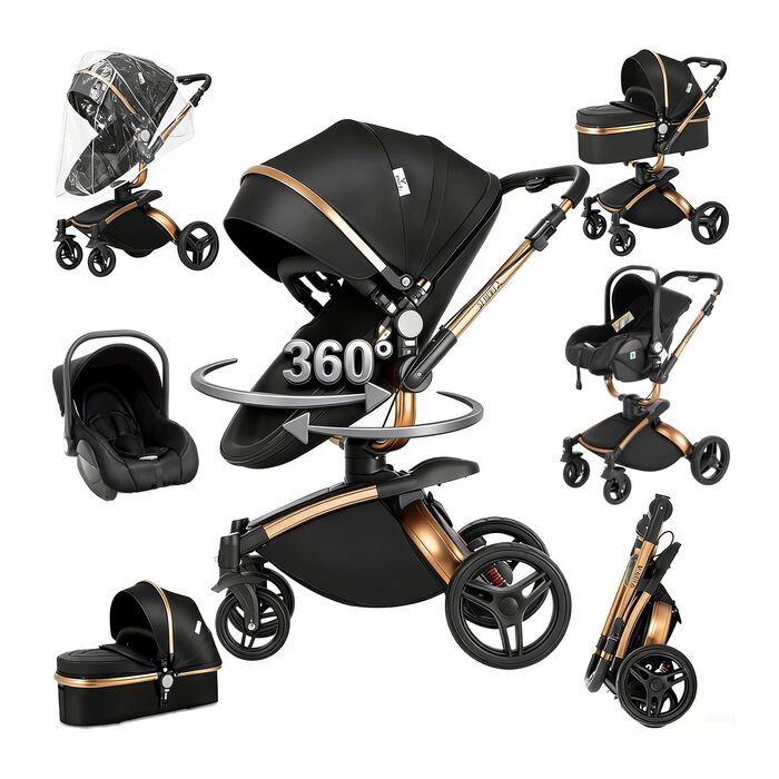 Дитяча коляска 3 в 1 Magic ZC 906 Black, Комбінована, з поворотними колесами, з аксесуарами, складана