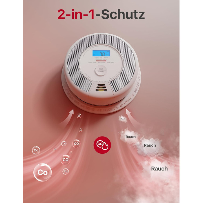 Датчик диму та CO X-Sense SC07-WX з Wi-Fi, з змінною батареєю, сумісний з додатком X-Sense Home Security, 1 шт.