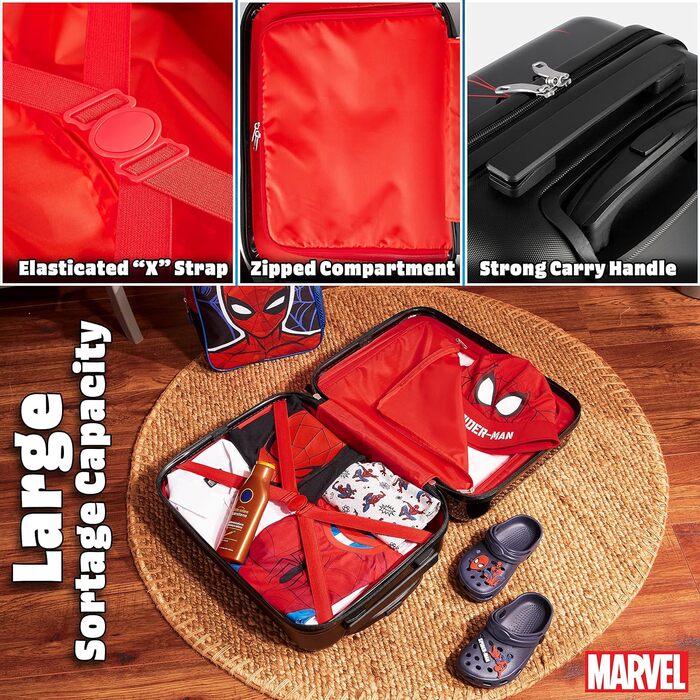 Дитячий дорожній чемодан Marvel Spiderman на 4 колесах, 49×33×22 см, з висувною ручкою та відділенням на блискавці, для хлопчиків і дівчаток