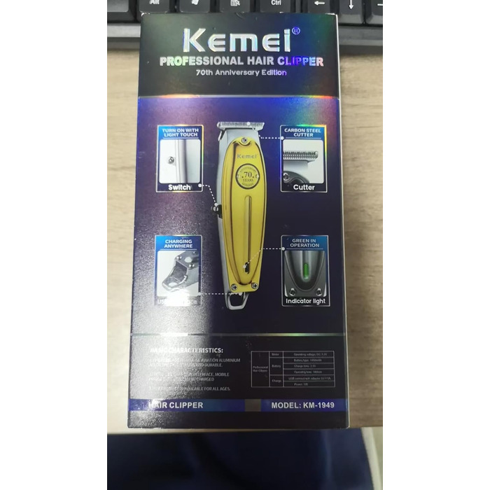Професійна машинка для стрижки волосся Kemei, тример для бороди, акумуляторна, золотиста, з насадками, для чоловіків, перукарський інструмент