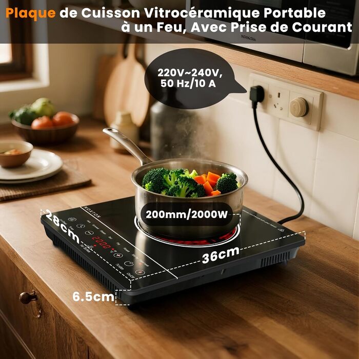 Плита електрична подвійна NOXTON 3200W зі склокерамічною поверхнею, таймером та захистом від дітей - для кухні, кемпінгу
