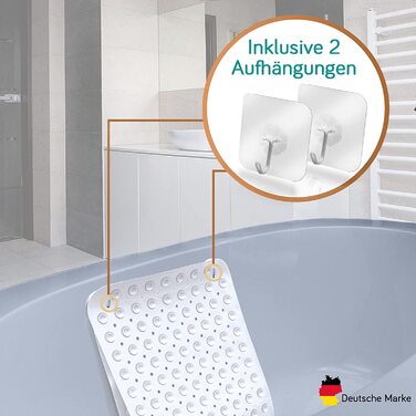 Протиковзкий килимок для ванни Delluxia 100×40 см, білий, BPA Free, з 2 гачками