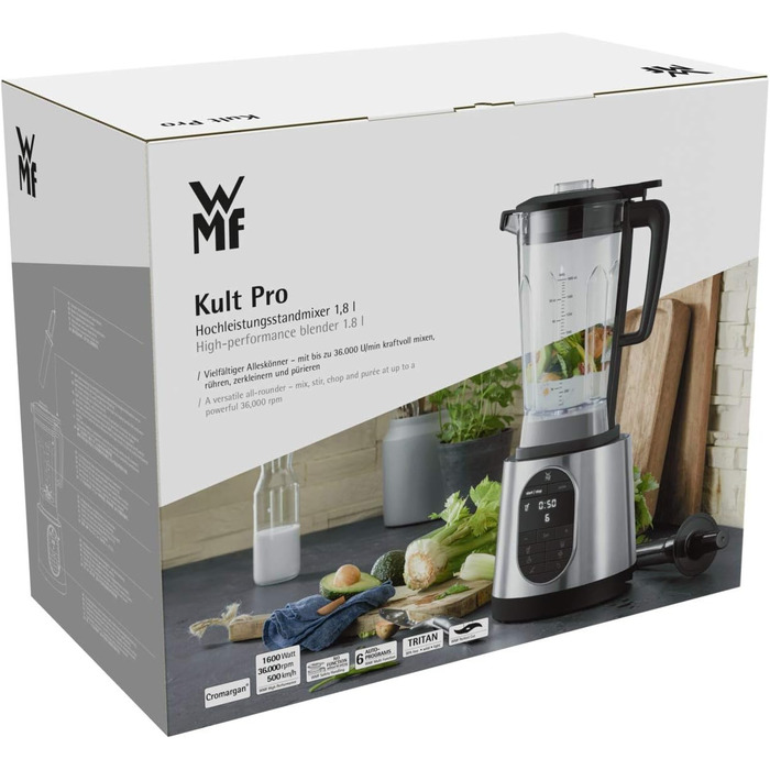 Високопродуктивний блендер WMF Kult Pro 1.600 Вт з 6 автопрограмами, 1.8л, подрібнення льоду та функцією інтервального режиму