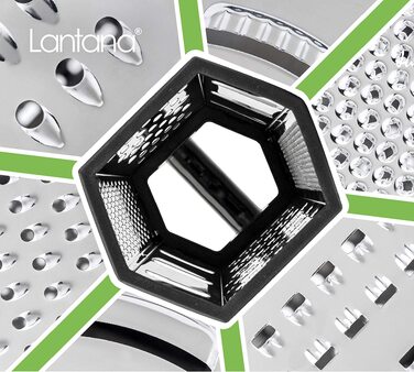 Терка ручна Lantana 6-стороння з контейнером для овочів та фруктів: грубе, середнє, дрібне, ультрадрібне шаткування, терка для цедри