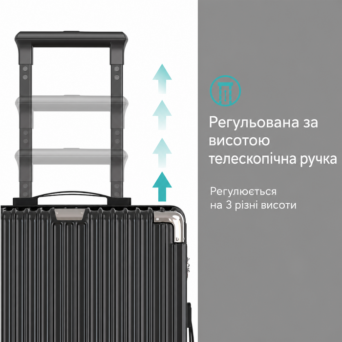 Середній валізний чемодан Voyagoux 71 л, жорсткий ABS, TSA-замок, 4 колеса, чорний, 27x41x67 см, легкий ручний багаж