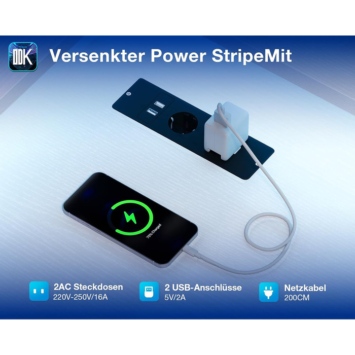 Ігровий кутовий стіл ODK з LED-підсвіткою та USB-портом, 150×102 см, білий, стільниця з вуглецевого волокна