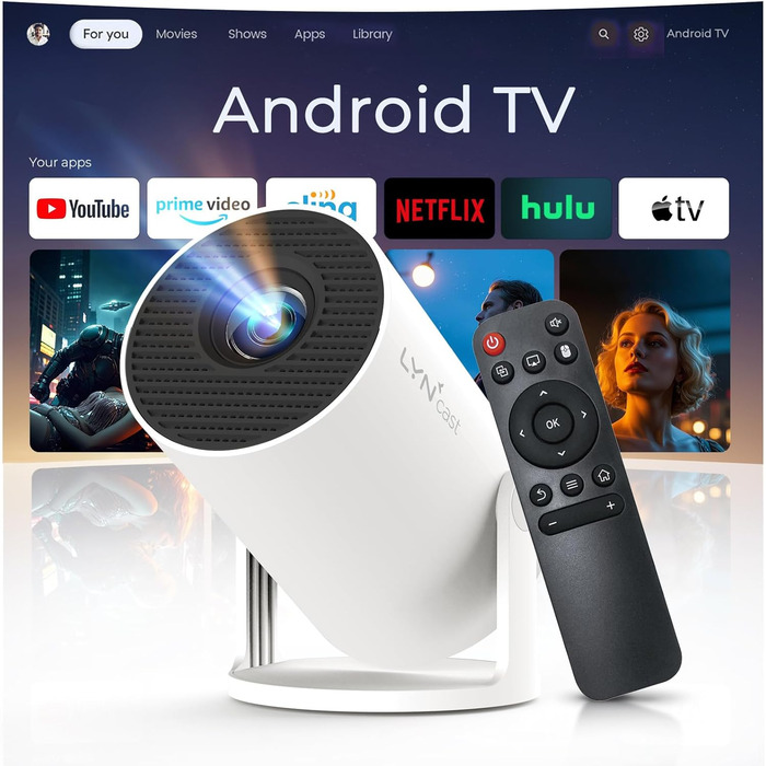 Портативний проєктор LYNCAST HY300 Pro з Wi-Fi, Bluetooth та Android 11. Підтримка 1080P/4K, поворотний на 180°, для домашнього кінотеатру та використання на відкритому повітрі