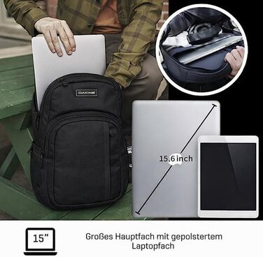 Унісекс рюкзак Dakine Campus 25L для школи, подорожей та ноутбука, водовідштовхуючий, чорний