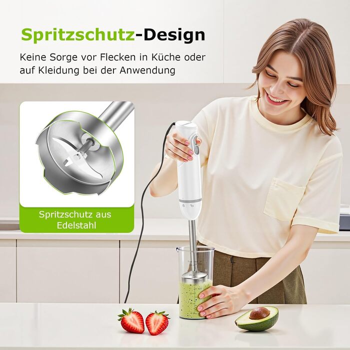 Блендер-подрібнювач Bonsenkitchen 2-в-1, 1000 Вт, нержавіюча сталь, 2 швидкості, з мірним стаканом 700 мл для дитячого харчування, супів, смузі та пюре