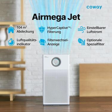 Очищувач повітря Coway Airmega Jet з HEPA-фільтром для алергіків та власників тварин, CADR 402 м³/год, нічний режим 20 дБ, від пилу, пилку та шерсті