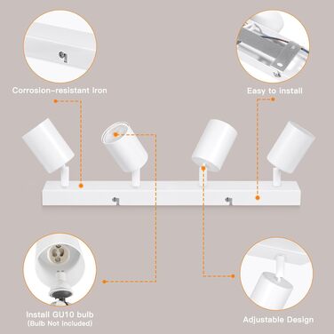 Світильник стельовий Ketom GU10 LED, поворотний спот, білий, на 4 лампи (набір 2 шт)