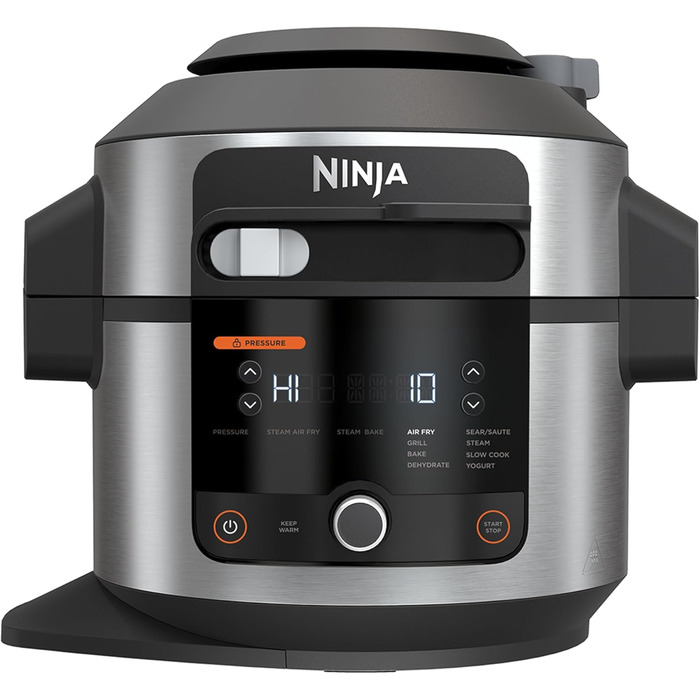 Мультифункціональна мультиварка Ninja Foodi SmartLid 6 л 11-в-1: скороварка, аерофритюрниця, повільне приготування, гриль, випічка, нержавіюча сталь, модель OL550EU