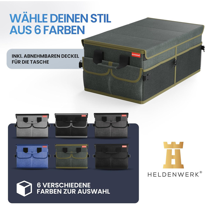 Складаний органайзер у багажник авто HELDENWERK® Premium з антиковзаючим покриттям (липучки), зелений з темно-зеленим кантом