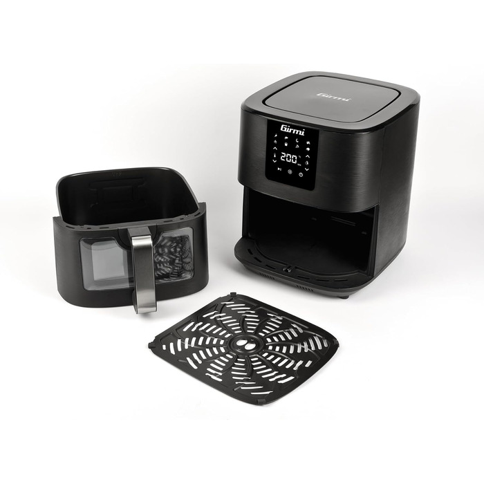Аерофритюрниця Girmi FG26 Ecofrit Bis з двома зонами приготування, 9 л, 2400 Вт, цифровий дисплей, антипригарне покриття, чорна