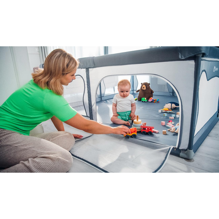 Манеж дитячий LIONELO WILLOW XL, 180x200x68 см, для дітей від 0 до 48 місяців, з дихаючими сітчастими стінками та двома боковими входами на блискавці