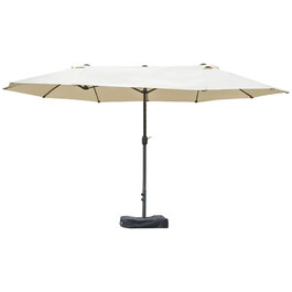 Парасолька для патіо Outsunny Double Parasol Garden з ручною рукояткою та підставкою для парасольки, овальна 460 x 270 x 240 см у кремово-білому кольорі