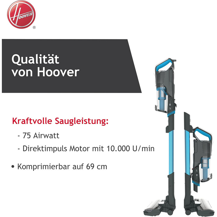 Бездротовий пилосос Hoover H-FREE 500 PETS для шерсті тварин, акумуляторний, 2-в-1 (ручний та вертикальний), до 30 хв роботи, без мішка, насадка для шерсті, LED-підсвітка, паркування, компактний